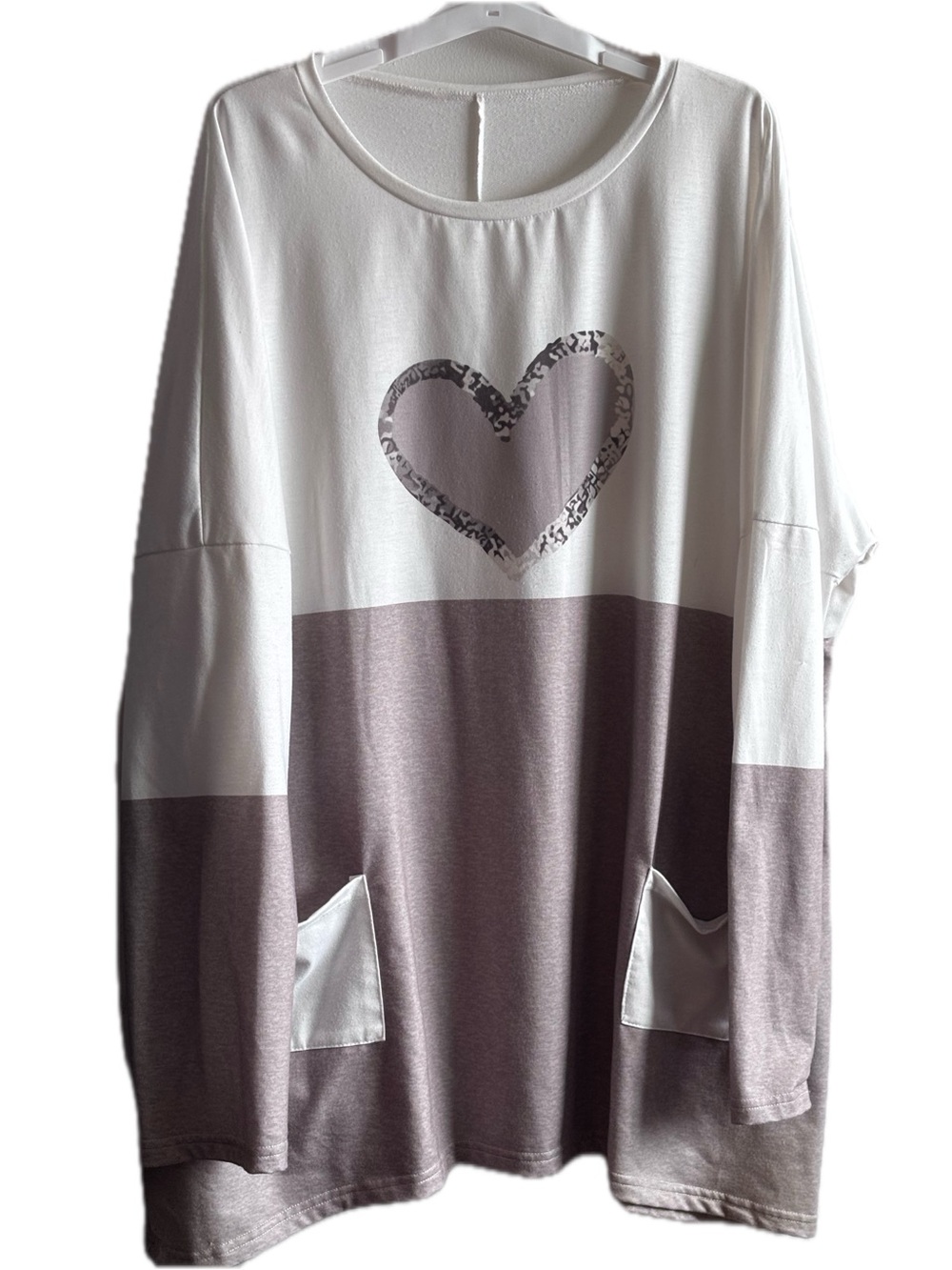 White & Tan Colorblock Heart Long Sleeve Tunic